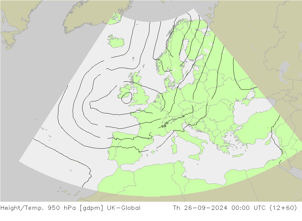 Yükseklik/Sıc. 950 hPa UK-Global Per 26.09.2024 00 UTC