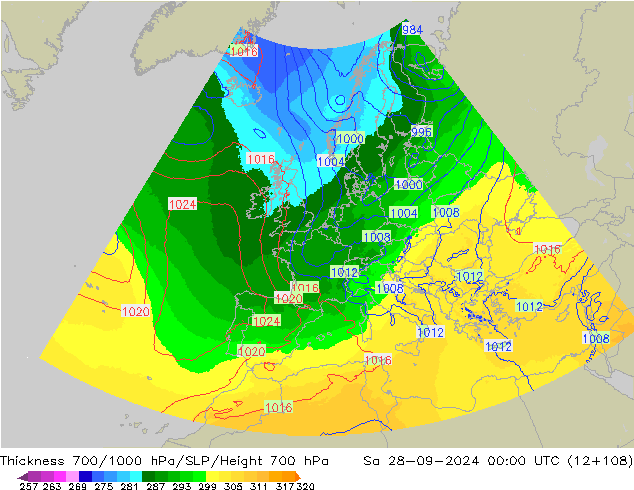 700-1000 hPa Kalınlığı UK-Global Cts 28.09.2024 00 UTC