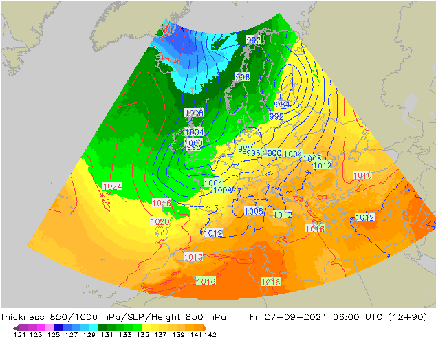 Thck 850-1000 hPa UK-Global Fr 27.09.2024 06 UTC