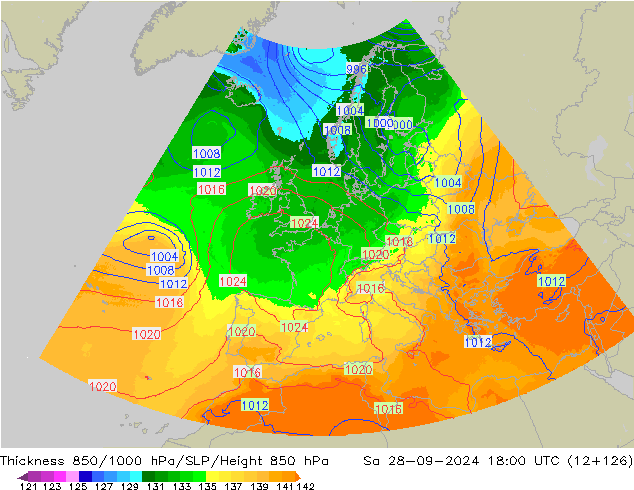 Thck 850-1000 hPa UK-Global  28.09.2024 18 UTC