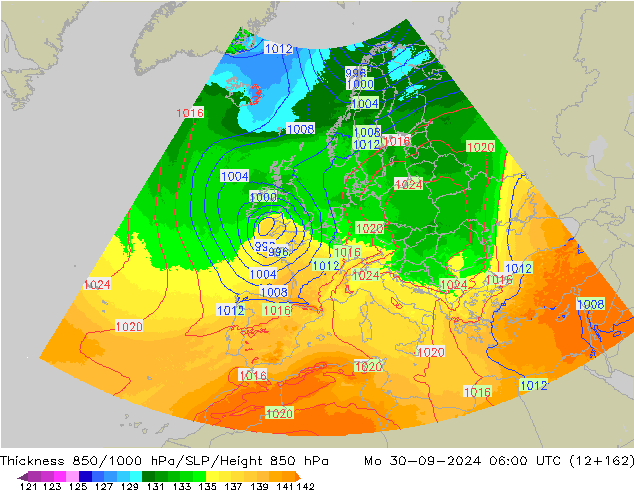 850-1000 hPa Kalınlığı UK-Global Pzt 30.09.2024 06 UTC