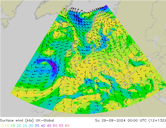 Vento 10 m UK-Global Dom 29.09.2024 00 UTC