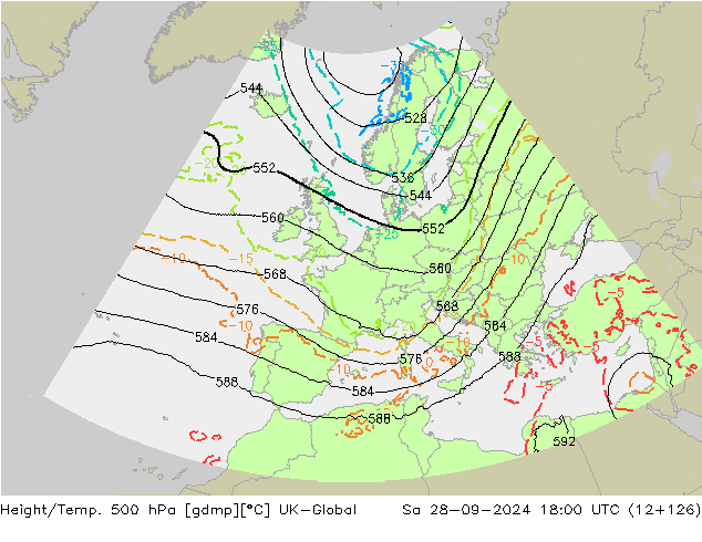 Height/Temp. 500 hPa UK-Global sab 28.09.2024 18 UTC