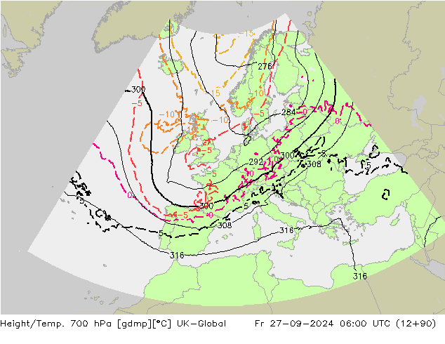 Yükseklik/Sıc. 700 hPa UK-Global Cu 27.09.2024 06 UTC