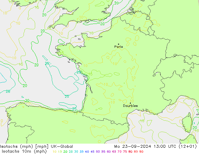 Eşrüzgar Hızları mph UK-Global Pzt 23.09.2024 13 UTC