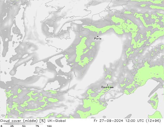 Cloud cover (middle) UK-Global Fr 27.09.2024 12 UTC