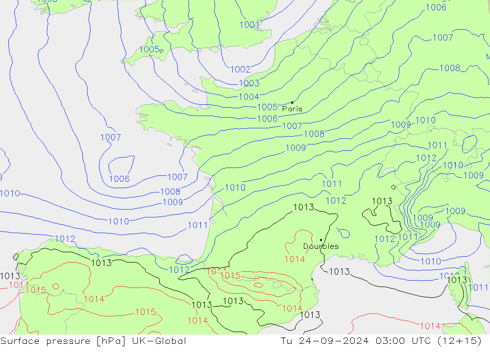 Luchtdruk (Grond) UK-Global di 24.09.2024 03 UTC