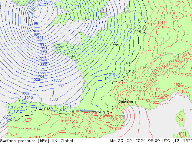 Atmosférický tlak UK-Global Po 30.09.2024 06 UTC