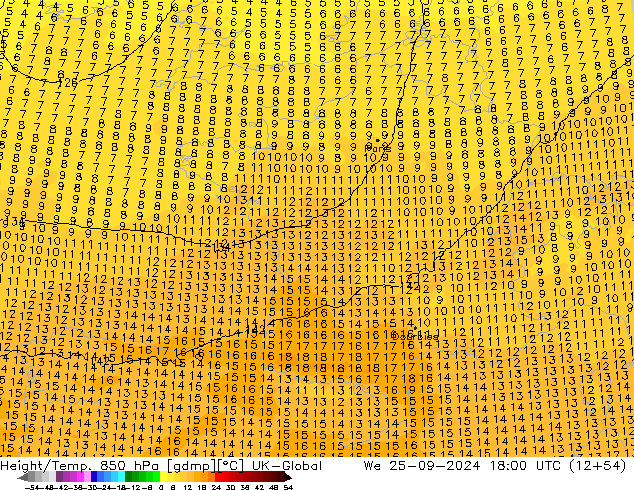 Height/Temp. 850 гПа UK-Global ср 25.09.2024 18 UTC