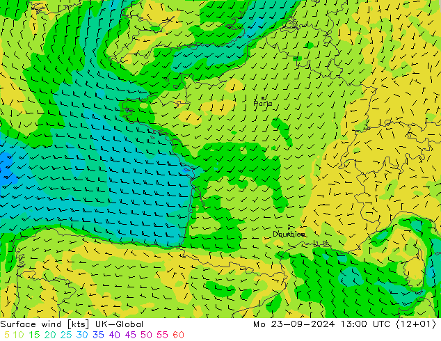 ветер 10 m UK-Global пн 23.09.2024 13 UTC