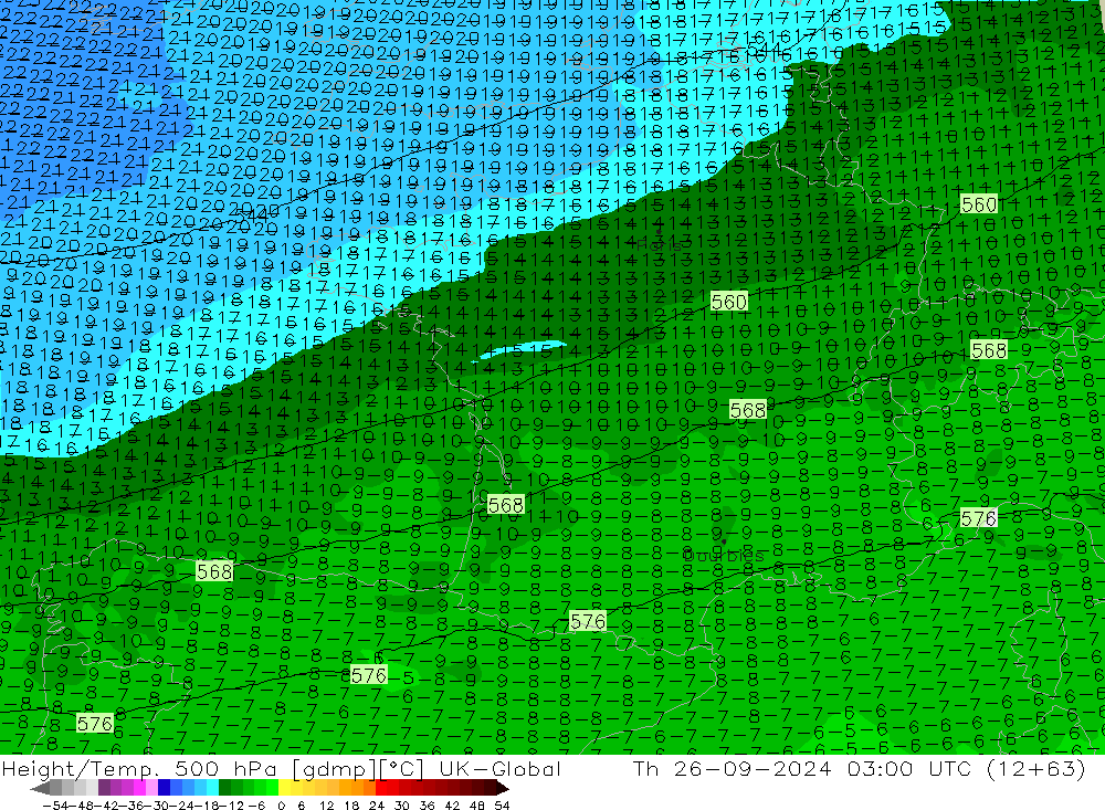 Height/Temp. 500 hPa UK-Global Th 26.09.2024 03 UTC