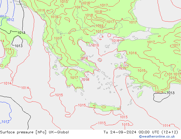 Surface pressure UK-Global Tu 24.09.2024 00 UTC