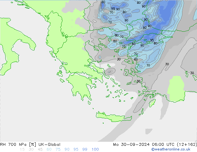 RH 700 гПа UK-Global пн 30.09.2024 06 UTC