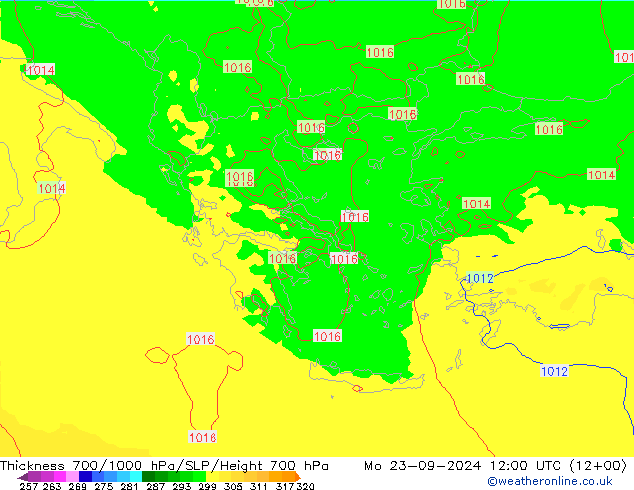Dikte700-1000 hPa UK-Global ma 23.09.2024 12 UTC