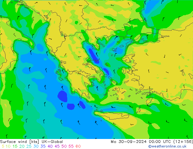 Surface wind UK-Global Mo 30.09.2024 00 UTC