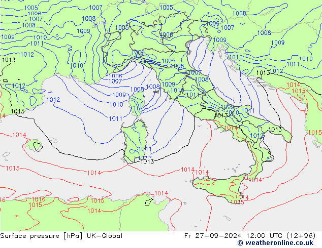 Pressione al suolo UK-Global ven 27.09.2024 12 UTC