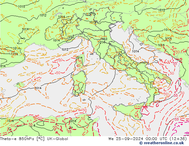 Theta-e 850hPa UK-Global mié 25.09.2024 00 UTC