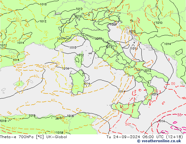 Theta-e 700hPa UK-Global mar 24.09.2024 06 UTC