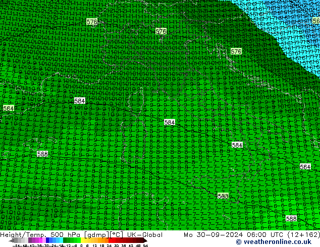 Yükseklik/Sıc. 500 hPa UK-Global Pzt 30.09.2024 06 UTC