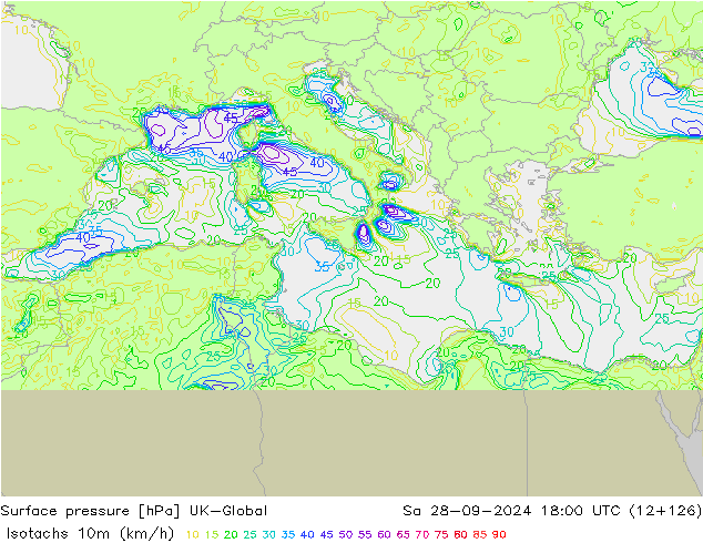 Isotachs (kph) UK-Global Sa 28.09.2024 18 UTC