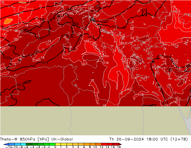 Theta-W 850hPa UK-Global  26.09.2024 18 UTC