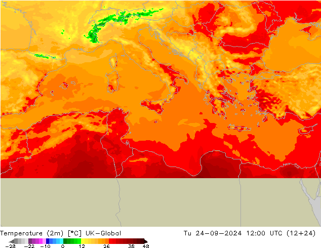 Temperature (2m) UK-Global Tu 24.09.2024 12 UTC