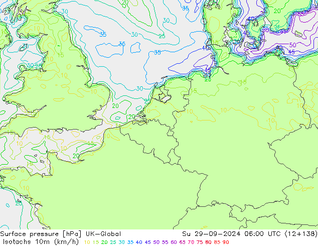 Isotachs (kph) UK-Global Вс 29.09.2024 06 UTC