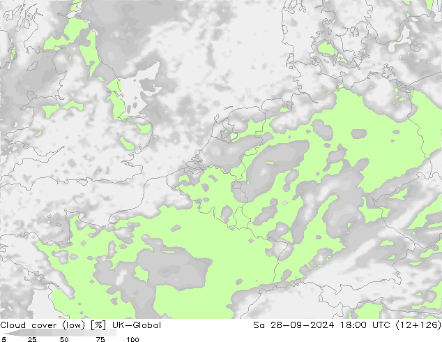 Cloud cover (low) UK-Global Sa 28.09.2024 18 UTC