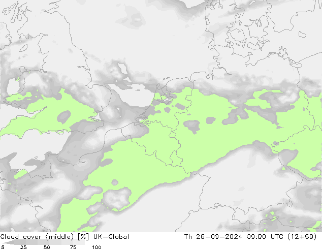 Cloud cover (middle) UK-Global Th 26.09.2024 09 UTC