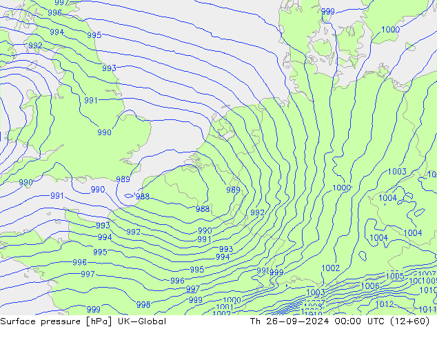 Surface pressure UK-Global Th 26.09.2024 00 UTC