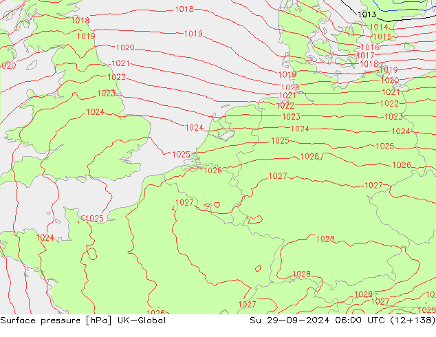 Pressione al suolo UK-Global dom 29.09.2024 06 UTC