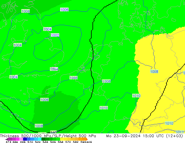 Thck 500-1000hPa UK-Global Mo 23.09.2024 15 UTC