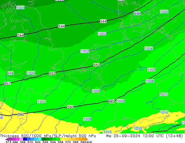 Thck 500-1000hPa UK-Global mer 25.09.2024 12 UTC