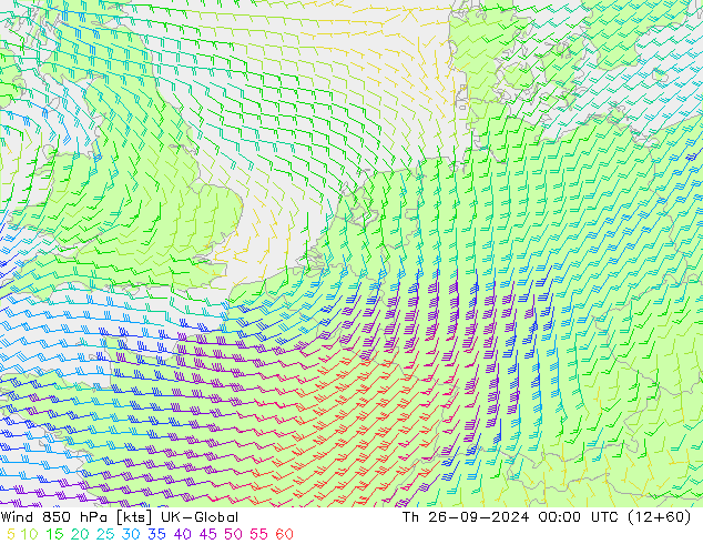 Viento 850 hPa UK-Global jue 26.09.2024 00 UTC