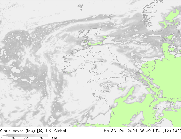 Cloud cover (low) UK-Global Mo 30.09.2024 06 UTC