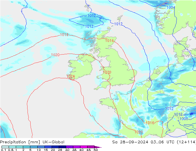 Srážky UK-Global So 28.09.2024 06 UTC