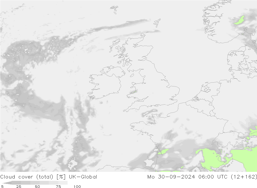 Nubes (total) UK-Global lun 30.09.2024 06 UTC