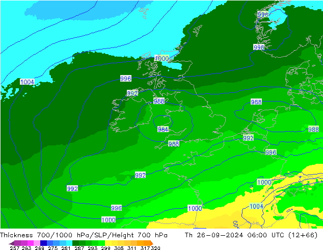 Dikte700-1000 hPa UK-Global do 26.09.2024 06 UTC