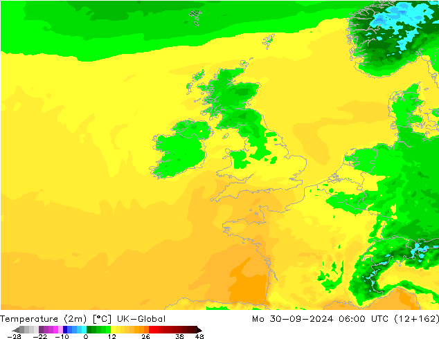 Temperatura (2m) UK-Global Seg 30.09.2024 06 UTC