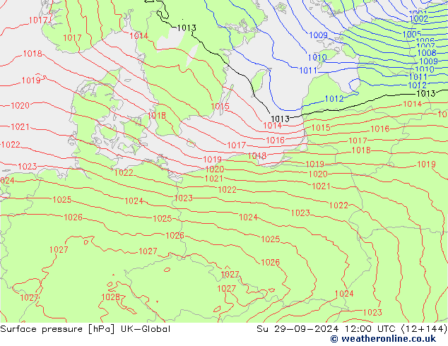 Surface pressure UK-Global Su 29.09.2024 12 UTC