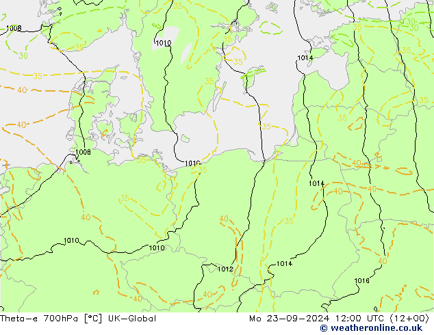 Theta-e 700hPa UK-Global lun 23.09.2024 12 UTC