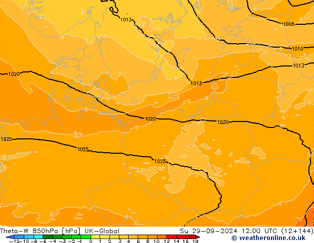 Theta-W 850гПа UK-Global Вс 29.09.2024 12 UTC