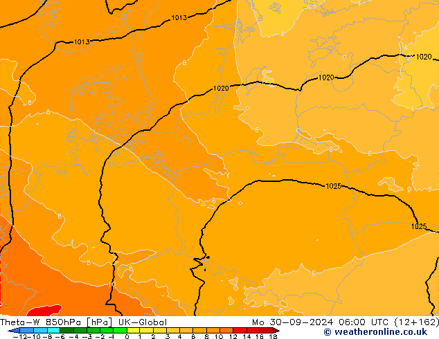Theta-W 850hPa UK-Global ma 30.09.2024 06 UTC