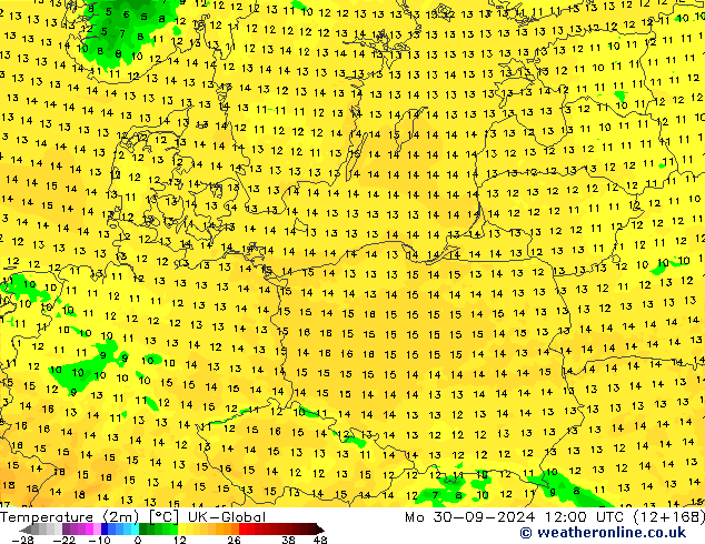 mapa temperatury (2m) UK-Global pon. 30.09.2024 12 UTC