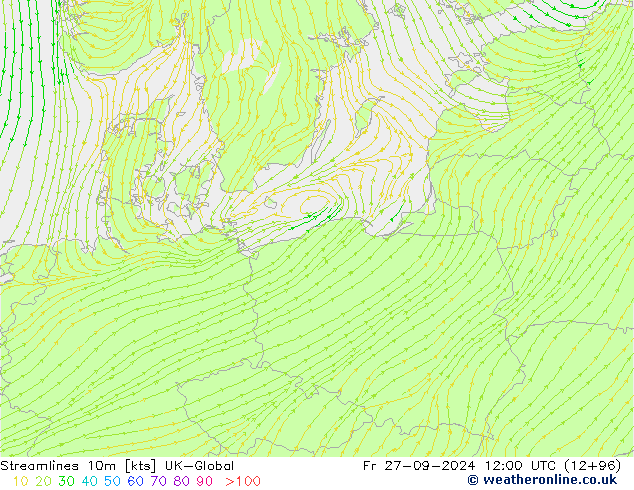 Streamlines 10m UK-Global Pá 27.09.2024 12 UTC