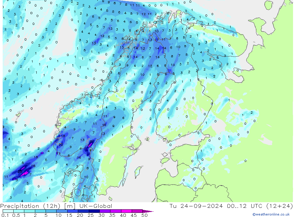 Precipitation (12h) UK-Global Tu 24.09.2024 12 UTC