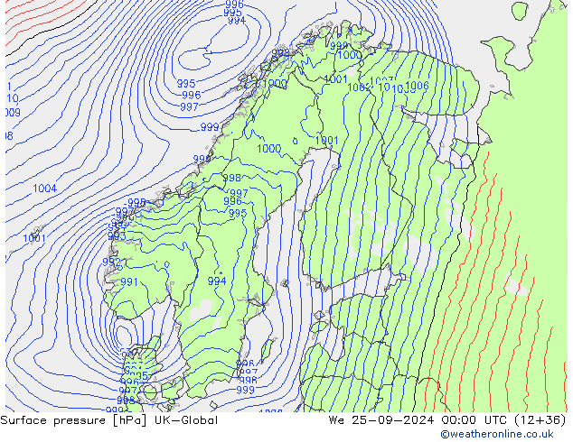 Surface pressure UK-Global We 25.09.2024 00 UTC