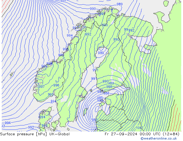 Luchtdruk (Grond) UK-Global vr 27.09.2024 00 UTC