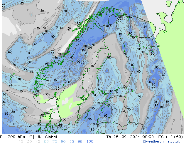 RH 700 hPa UK-Global czw. 26.09.2024 00 UTC