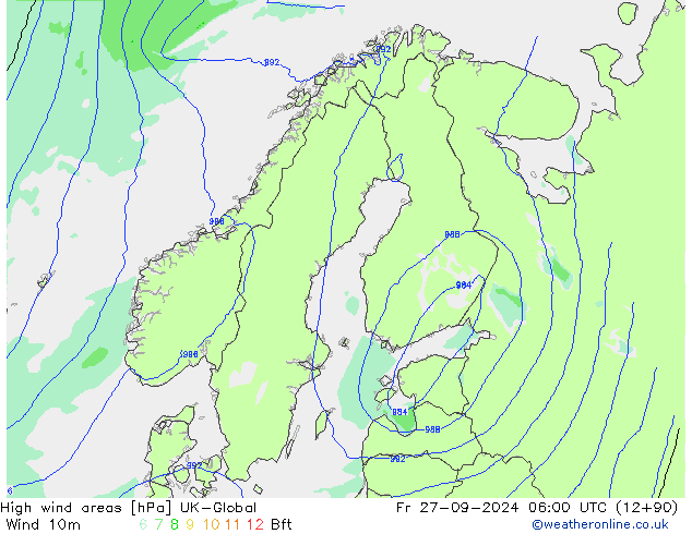 High wind areas UK-Global Fr 27.09.2024 06 UTC